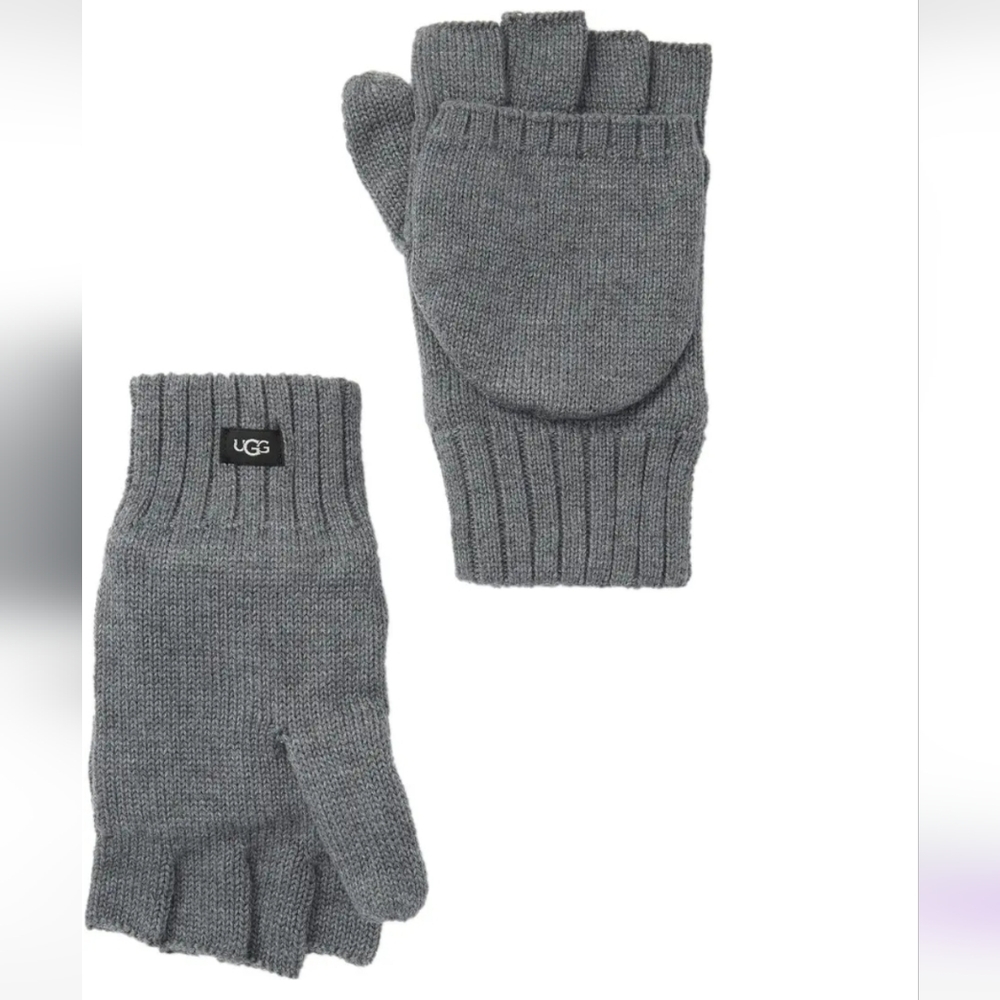 UGG Convertible Fingerless to Mitten Glove, Gray, Knit Size L/XL